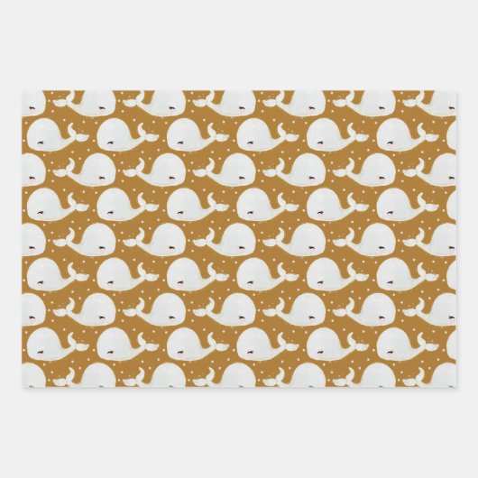 海面下の水彩可愛い海動物 ラッピングペーパーシート (正面)