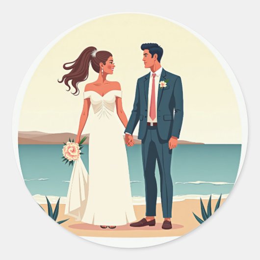 海風のシ結婚ステッカー ラウンドシール (正面)