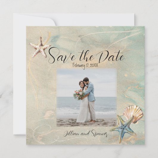 海風ウェディング日付カードを保存 (正面)