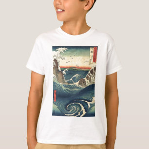 海風景日本の浮世絵素晴らし波 Tシャツ