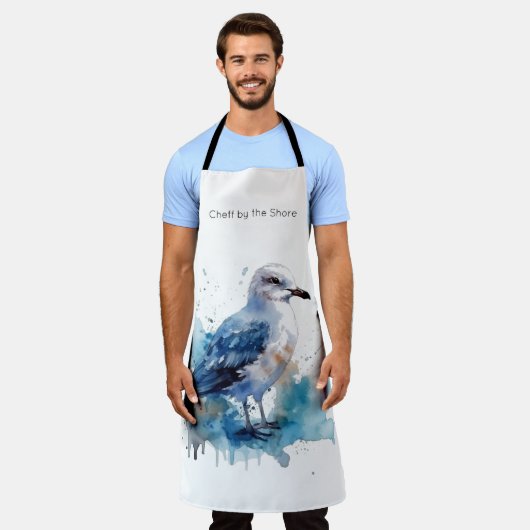 海風：水色カモメ エプロン (着用した状態)