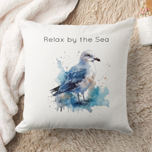 海風:水色カモメ クッション (ブランケット)