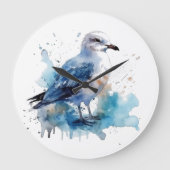 海風:水色カモメ ラージ壁時計 (正面)