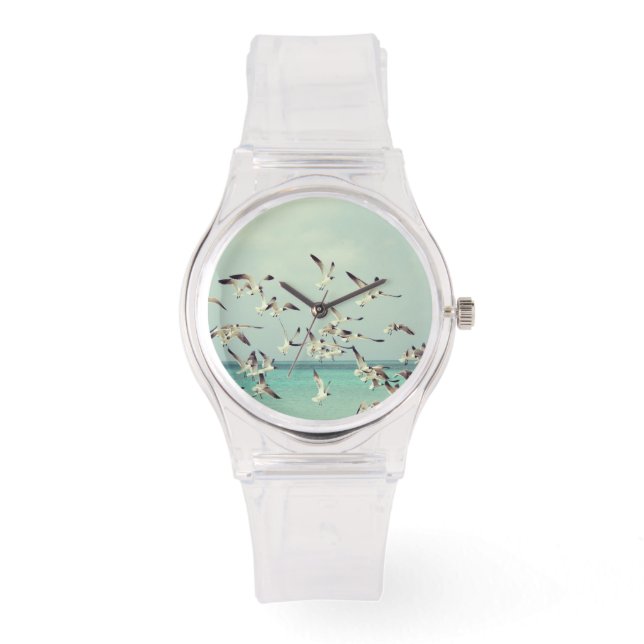 海飛んでいる上のカモメ 腕時計 (正面)
