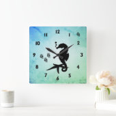 海馬が緑のシフォンに スクエア壁時計 (ホーム)