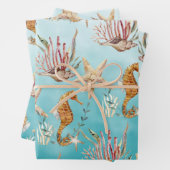 海馬が青い海のカリブの下でヒトデ ラッピングペーパーシート (インサイチュ)
