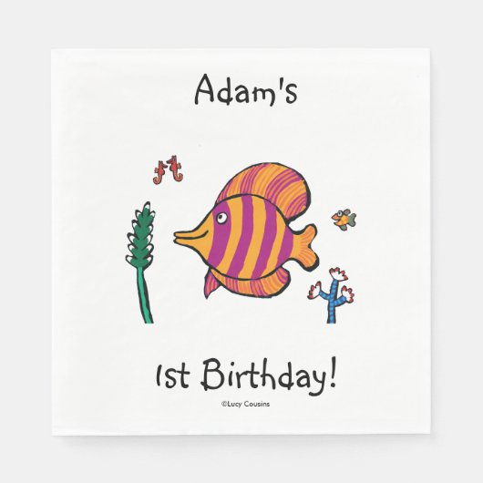 海馬とオレンジと紫の熱帯魚 スタンダードランチョンナプキン (正面)