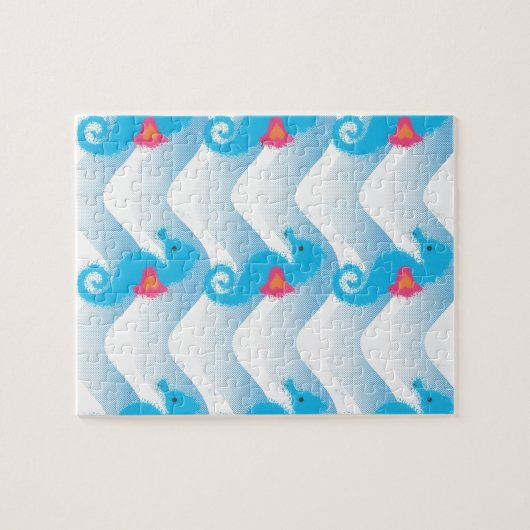 海馬とブルーウェーブのパターン ジグソーパズル (横)