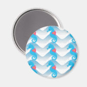 海馬とブルーウェーブのパターン マグネット (正面/裏面)