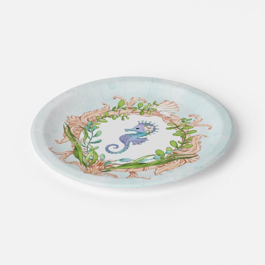 海馬と海のシェルフレームの下 ペーパープレート (アングル)