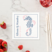 海馬と海藻のほこりっぽい青と赤面結婚の スタンダードカクテルナプキン (インサイチュ)