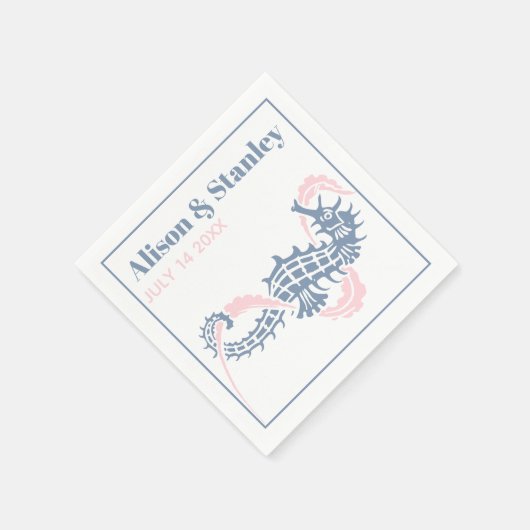 海馬と海藻のほこりっぽい青と赤面結婚の スタンダードカクテルナプキン (角)