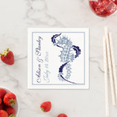 海馬と海藻のほこり及びネイビー結婚ブルー スタンダードカクテルナプキン (インサイチュ)