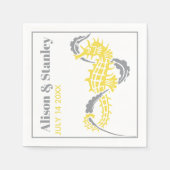 海馬と海藻の灰色と黄結婚色 スタンダードカクテルナプキン (正面)