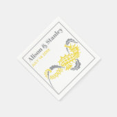 海馬と海藻の灰色と黄結婚色 スタンダードカクテルナプキン (角)