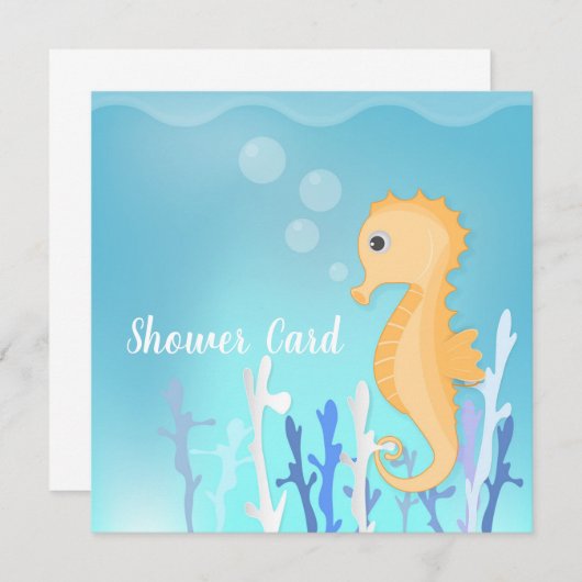 海馬と海藻の赤ちゃんシャワーカード (正面/裏面)