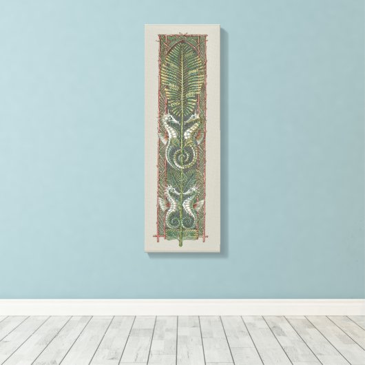 海馬と海藻、ヴィンテージアールヌーボー キャンバスプリント (インサイチュ (ウッドフロア))