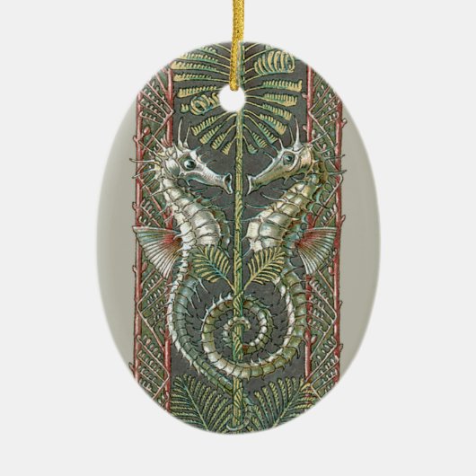 海馬と海藻、ヴィンテージアールヌーボー セラミックオーナメント (正面)