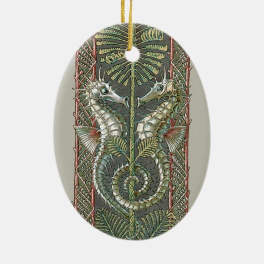 海馬と海藻、ヴィンテージアールヌーボー セラミックオーナメント (裏面)