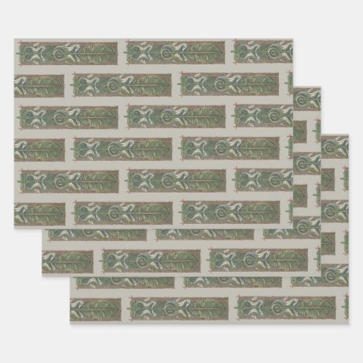 海馬と海藻、ヴィンテージアールヌーボー ラッピングペーパーシート (セット)