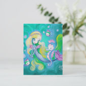 海馬と魚を持つ人魚 ポストカード (スタンド正面)