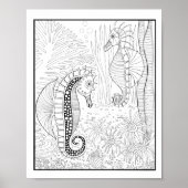 海馬の水中シーンのカラーリングページアート ポスター (正面)