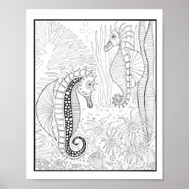 海馬の水中シーンのカラーリングページアート ポスター
