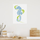 海馬の濃い青、ライムグリーンと海藻 ポスター (キッチン)