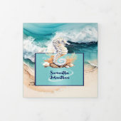 海馬の砂のビーチ海波の水色 三つ折り招待状 (カバー)