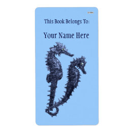 海馬の踊り（青）(蔵書票) ラベル