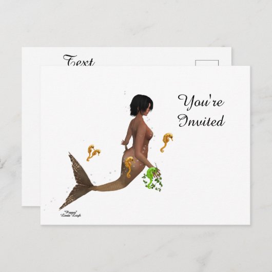 海馬はがき付きかわいい人魚 ポストカード (正面/裏面)