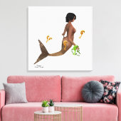 海馬を伸ばした可愛い人魚のキャンバス印刷 キャンバスプリント (インサイチュ (リビング))