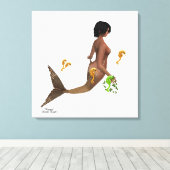 海馬を伸ばした可愛い人魚のキャンバス印刷 キャンバスプリント (インサイチュ (ウッドフロア))