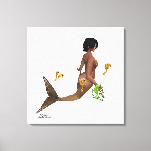 海馬を伸ばした可愛い人魚のキャンバス印刷 キャンバスプリント (正面)