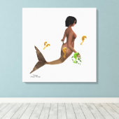 海馬を伸ばした可愛い人魚のキャンバス印刷 キャンバスプリント (インサイチュ (ウッドフロア))