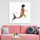 海馬を伸ばした可愛い人魚のキャンバス印刷 キャンバスプリント (インサイチュ (リビング))