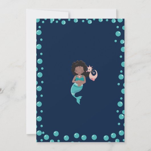 海馬を持つ人魚の人魚| 4番目の誕生日パーティー 招待状 (裏面)