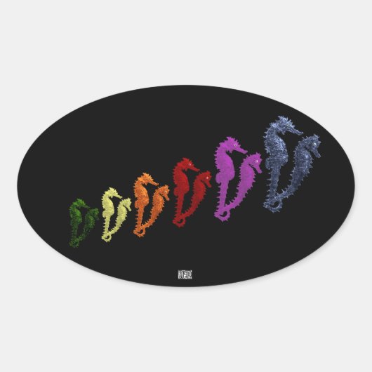 海馬アートのポップ・アートのダンス1 楕円形シール (正面)