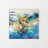 海馬サンゴ礁の島の海の沿岸シック 三つ折り招待状 (カバー)