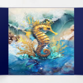 海馬サンゴ礁の島の海の沿岸シック 三つ折り招待状 (内部中)