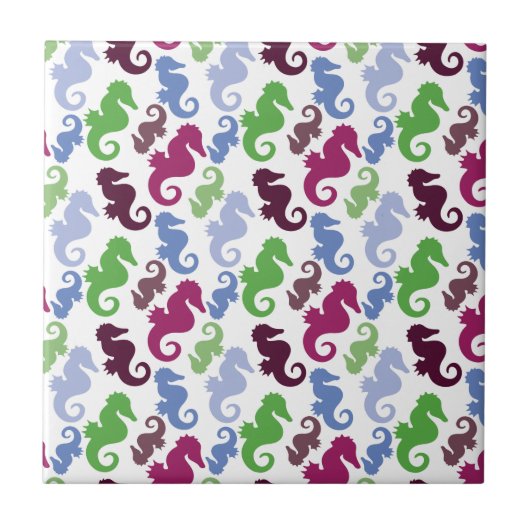 海馬パターン航海のビーチテーマギフト タイル (正面)