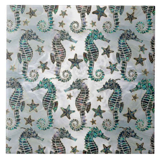 海馬ヒトデアワビ模様 タイル (正面)