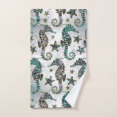 海馬ヒトデアワビ模様 バスタオルセット (ハンドタオル)