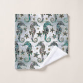 海馬ヒトデアワビ模様 バスタオルセット (ウォッシュタオル)