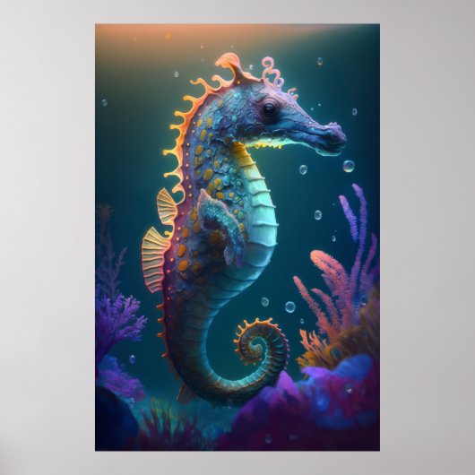 海馬動物ポートレート絵を描の野生動物海 ポスター (正面)