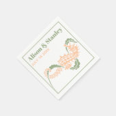 海馬及び海苔のセージ緑と桃結婚の粉 スタンダードカクテルナプキン (角)