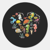 海馬水中動物ハート海馬好き ラウンドシール (正面)