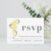 海馬、海藻の灰色と黄色のビーチ結婚式 出欠カード (スタンド正面)