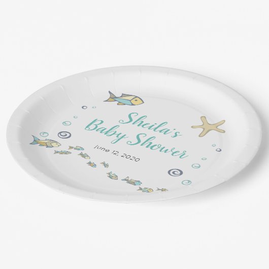 海魚とヒトデの海の下で赤ちゃんシャワー ペーパープレート (アングル)