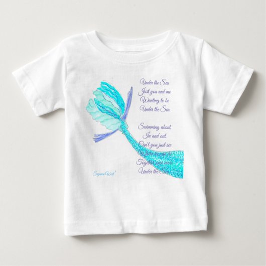 海魚の尾Tシャツの下に詩を添える ベビーTシャツ (正面)